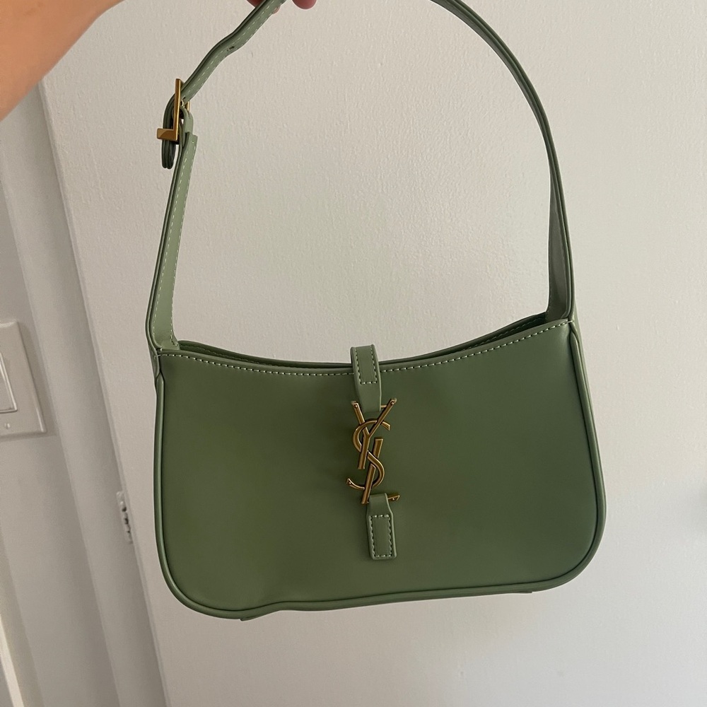 Yves Saint Laurent Green Shoulder Bag with Gold Logo